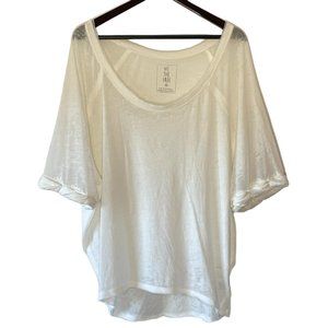 We The Free Oversized White Boxy Tee Short Rolled Sleeves Raw Hem